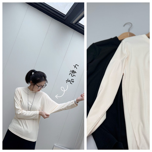 性价比高！F两色半高领弹力打底长袖