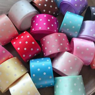 日本进口高光泽24mm白色波点贡缎丝带手工diy饰品蝴蝶结发夹娃衣