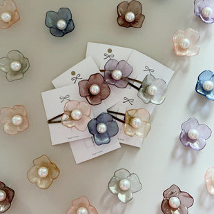 韩国进口ins复古神秘的珠光琉璃色珍珠大花朵手工diy发夹发圈配件