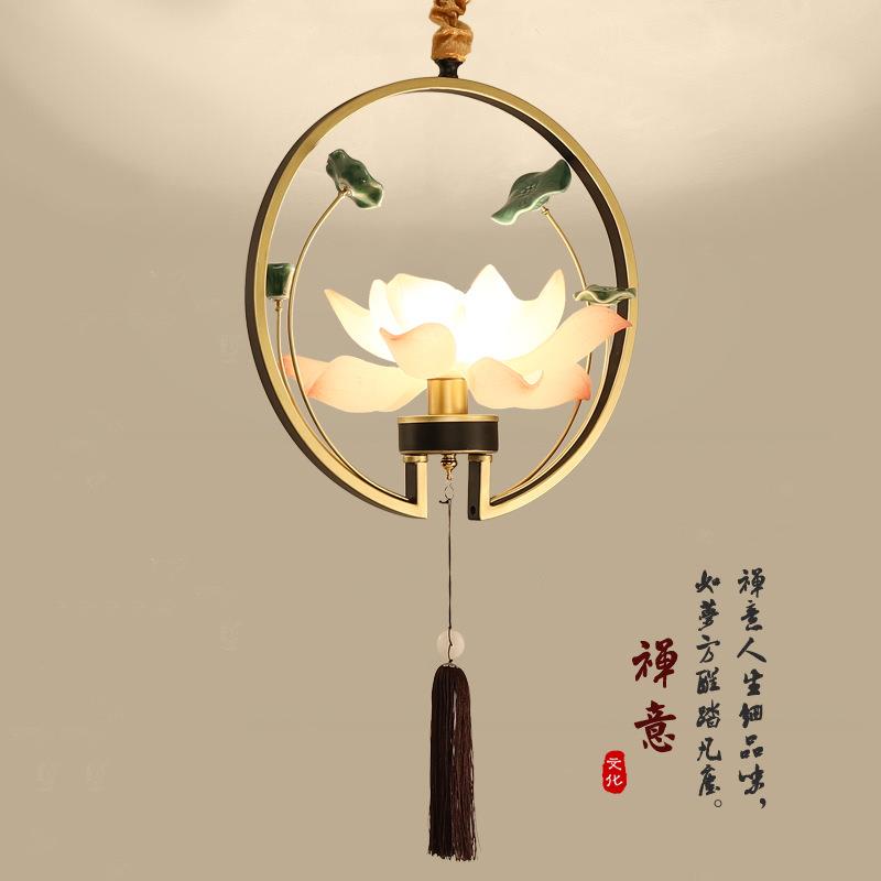 新中式禅意吊灯餐厅茶室火锅店会所中国风树脂莲花床头艺术小灯荷