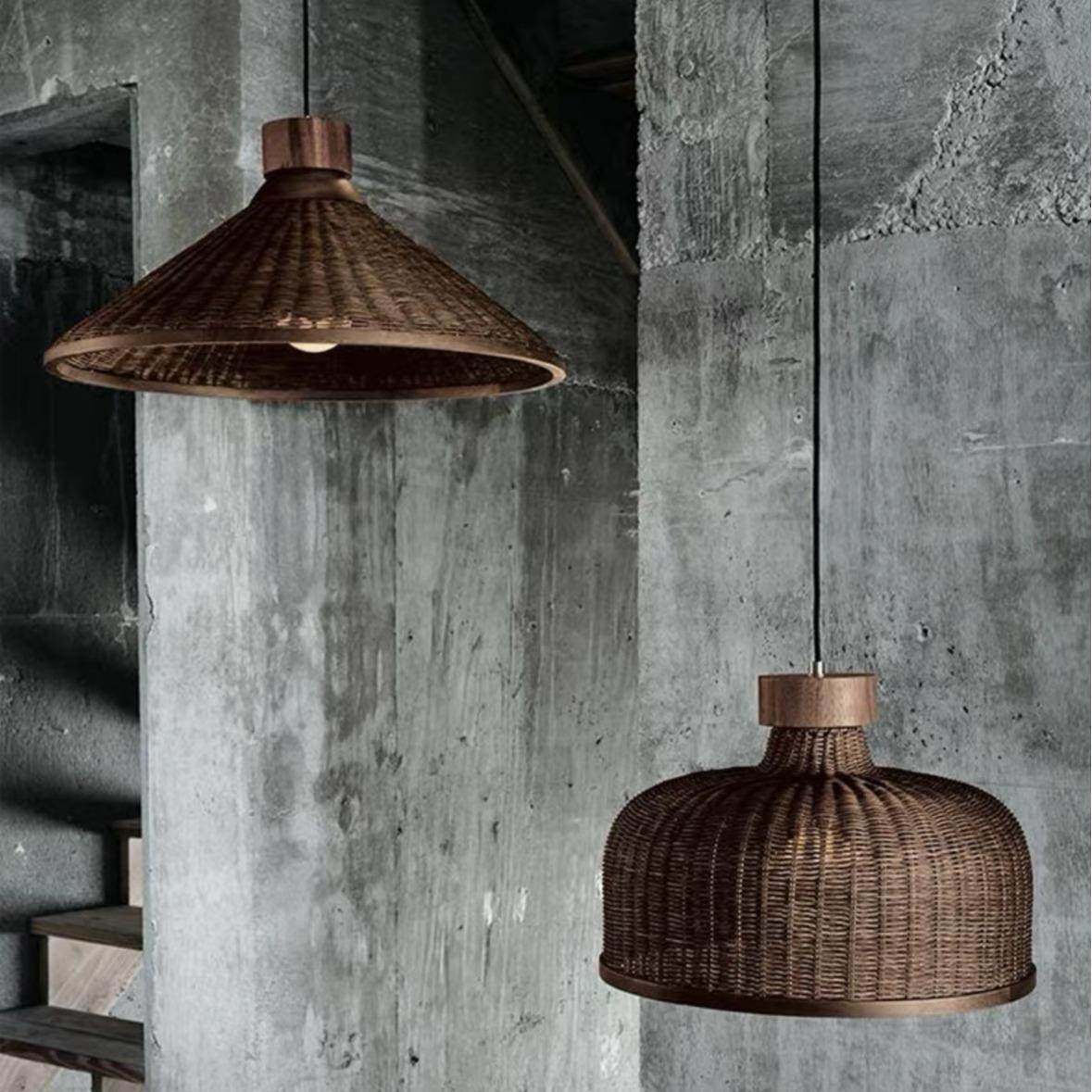 艺术灯藤艺吊灯侘寂风复古民宿禅意茶室卧室床头灯创意田园藤编餐