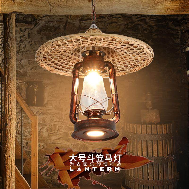 复古马灯个性火锅店烧烤店乡村民宿草帽灯农家乐创意竹编藤艺吊灯