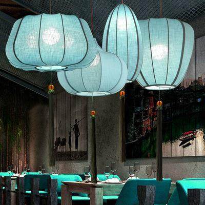 新中式中国风古典麻布艺禅意灯笼创意异型吊灯火锅店茶室餐厅灯具