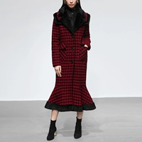 Houndstooth Slim áo len đuôi cá dài len mùa thu đông 2018 mới - Trung bình và dài Coat áo dạ nữ