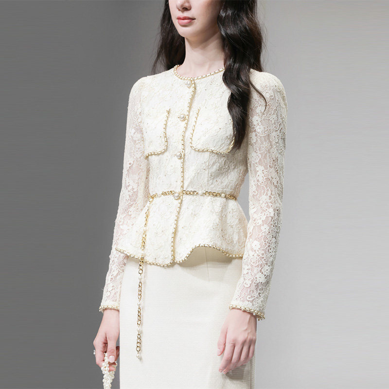 2026春季新款女装气质两件套蕾丝长袖上衣一步开衩半裙套装潮