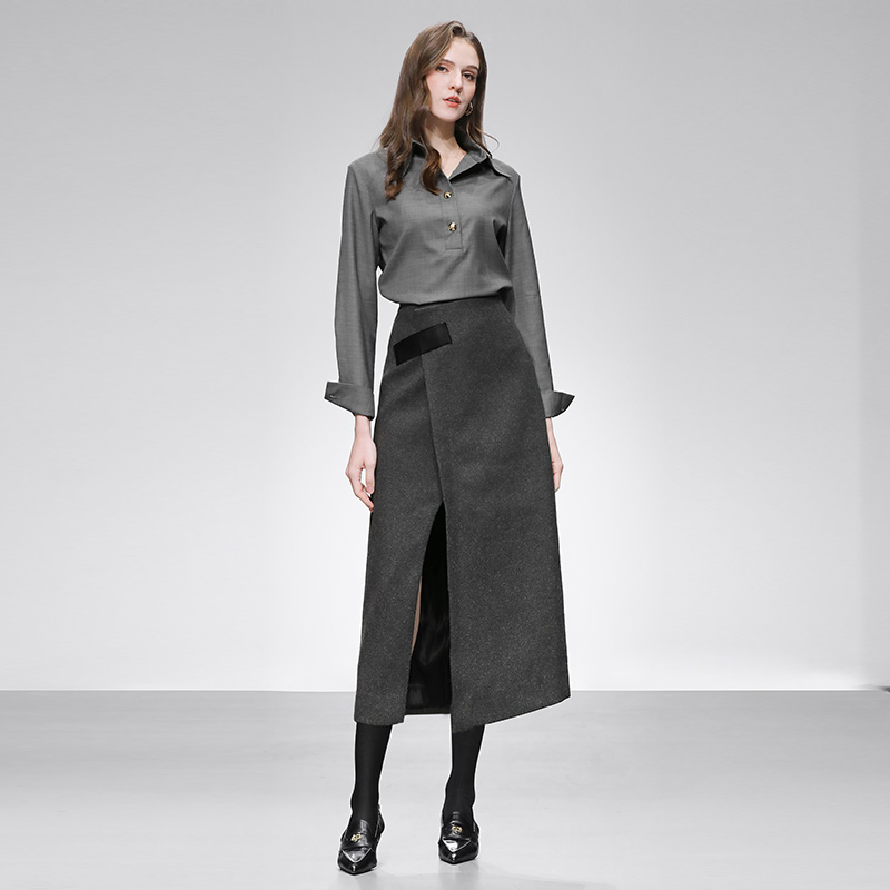 2025秋冬季女装老钱风时尚套装设计感POLO领衬衫直筒半裙套装女