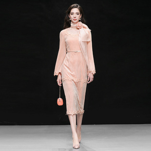 2025秋冬季女装粉色法式浪漫连衣裙气质富家千金礼服包臀收腰