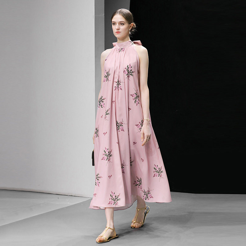 2026夏季新款气质法式印花度假风长裙无袖两穿宽松大摆裙连衣裙女