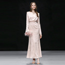 浅粉色V领长袖 气质优雅法式 连衣裙包臀鱼尾裙 女装 2025秋冬新款