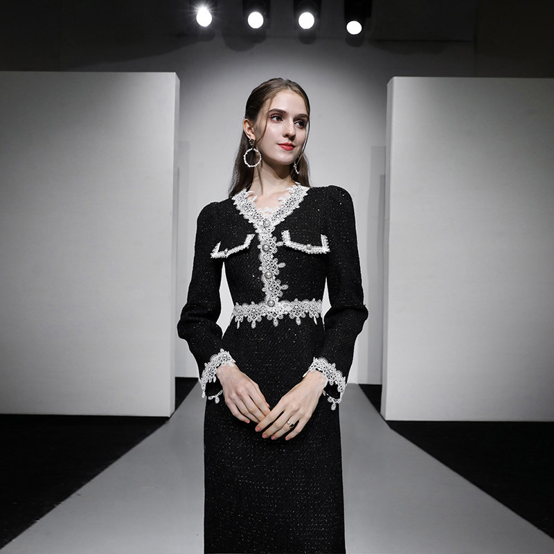 星空亮片时尚粗花呢收腰