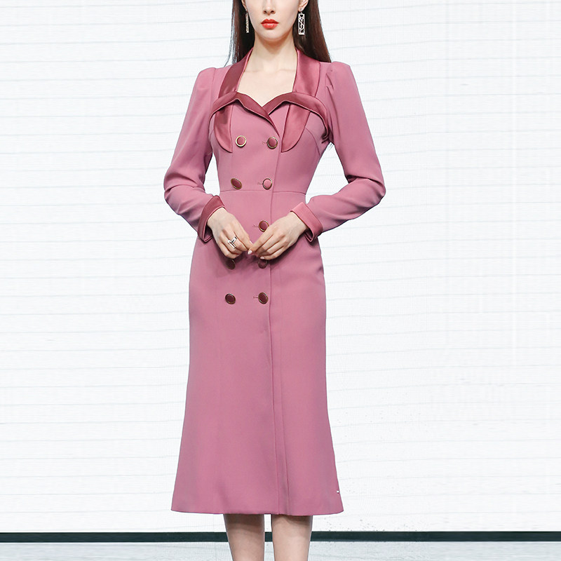 QC2023秋装新款女装气质西装方领泡泡袖修身显瘦鱼尾连衣裙长裙,女装/女士精品,连衣裙,淘宝优惠券,粉丝福利购,淘宝优惠卷