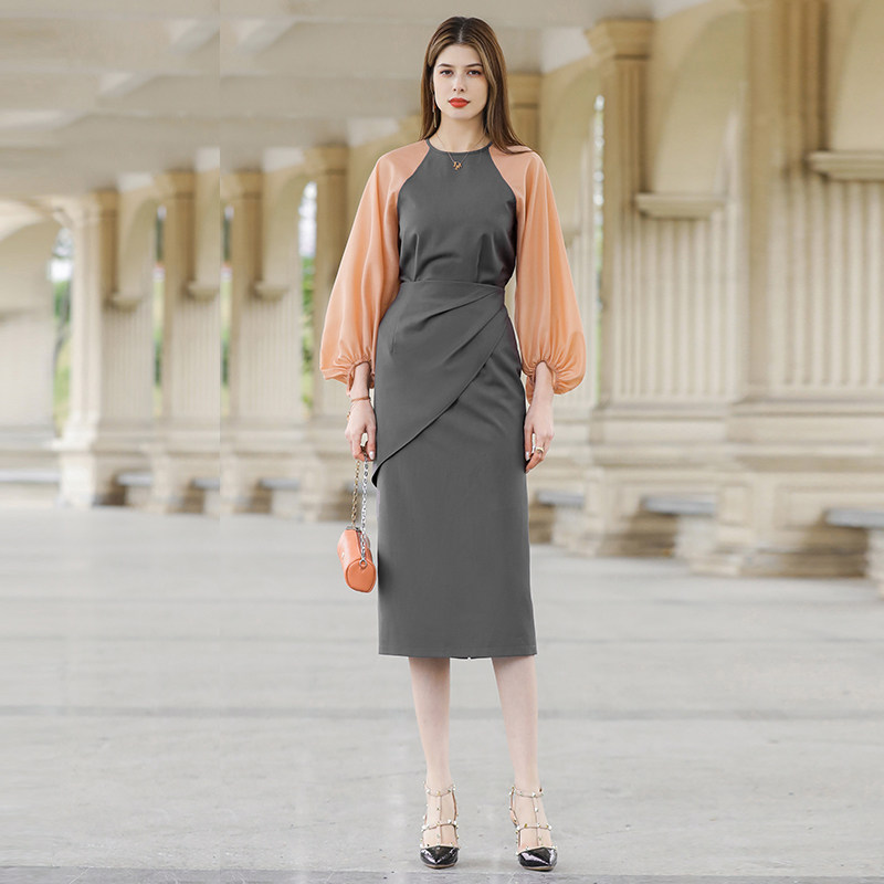 2026春季新款OL气质复古灯笼袖上衣高腰不对称设计感半裙套装女