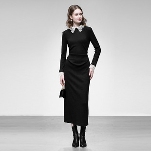 2026年早春新款 收腰直筒针织连衣裙 轻奢撞色可取翻领长袖