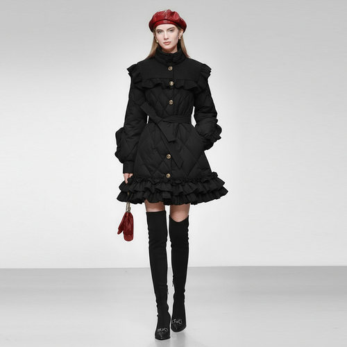 2025冬季新款时尚气质立领小香披肩荷叶系带千金风白鸭绒羽绒服女