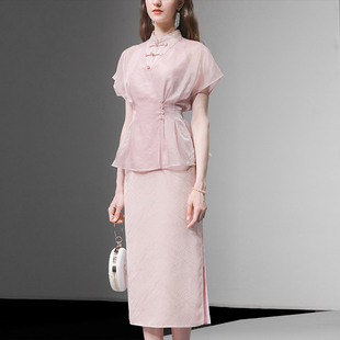 2026夏季新款时尚挂脖立领旗袍连衣裙宽松收腰外套罩衫套装潮