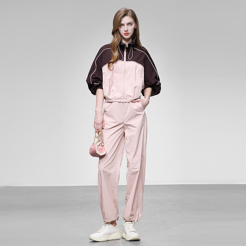2026春季新款时尚休闲设计感拼色外套百搭阔腿裤运动风防晒衫套装