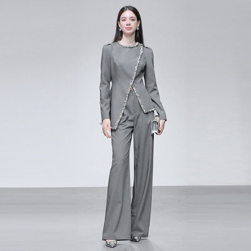 2025秋季新款小香风富家千金钻条圆领收腰开衩上衣+高腰阔腿长裤,女装/女士精品,时尚套装,淘宝优惠券,粉丝福利购,淘宝优惠卷