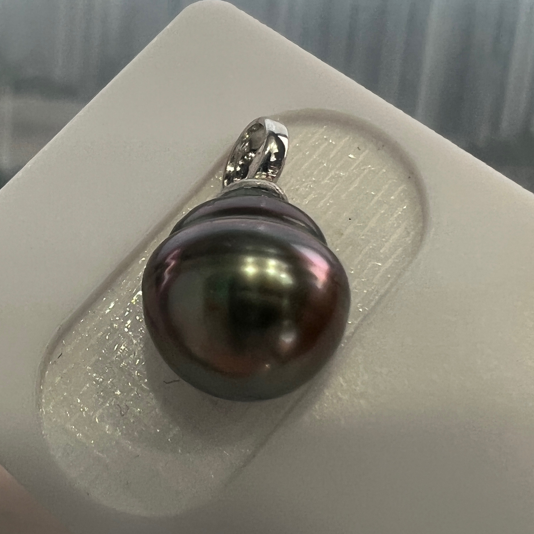 大溪地海水珍珠吊坠10-11mm/s925银配/螺纹水滴/孔雀紫/冷岛