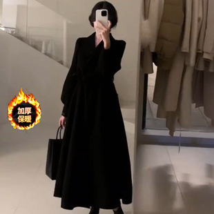 新款加厚保暖加棉毛呢外套春秋冬款大裙摆韩系棉袄长款呢子大衣潮