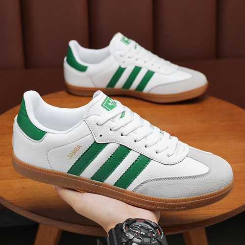 运动三条杠德训鞋男鞋百搭平底小白鞋复古阿甘鞋休闲运动板鞋子男