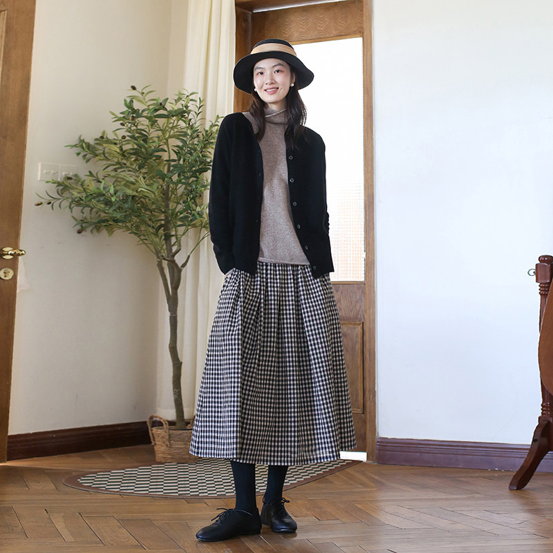 2025年秋冬纯棉半身裙 格子半裙百搭文艺显瘦中长款a字裙原创长裙,女装/女士精品,半身裙,淘宝优惠券,粉丝福利购,淘宝优惠卷