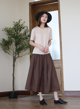 ZAN原创新款纯色文艺真丝棉半身裙夏季a字半裙轻薄百搭半身长裙