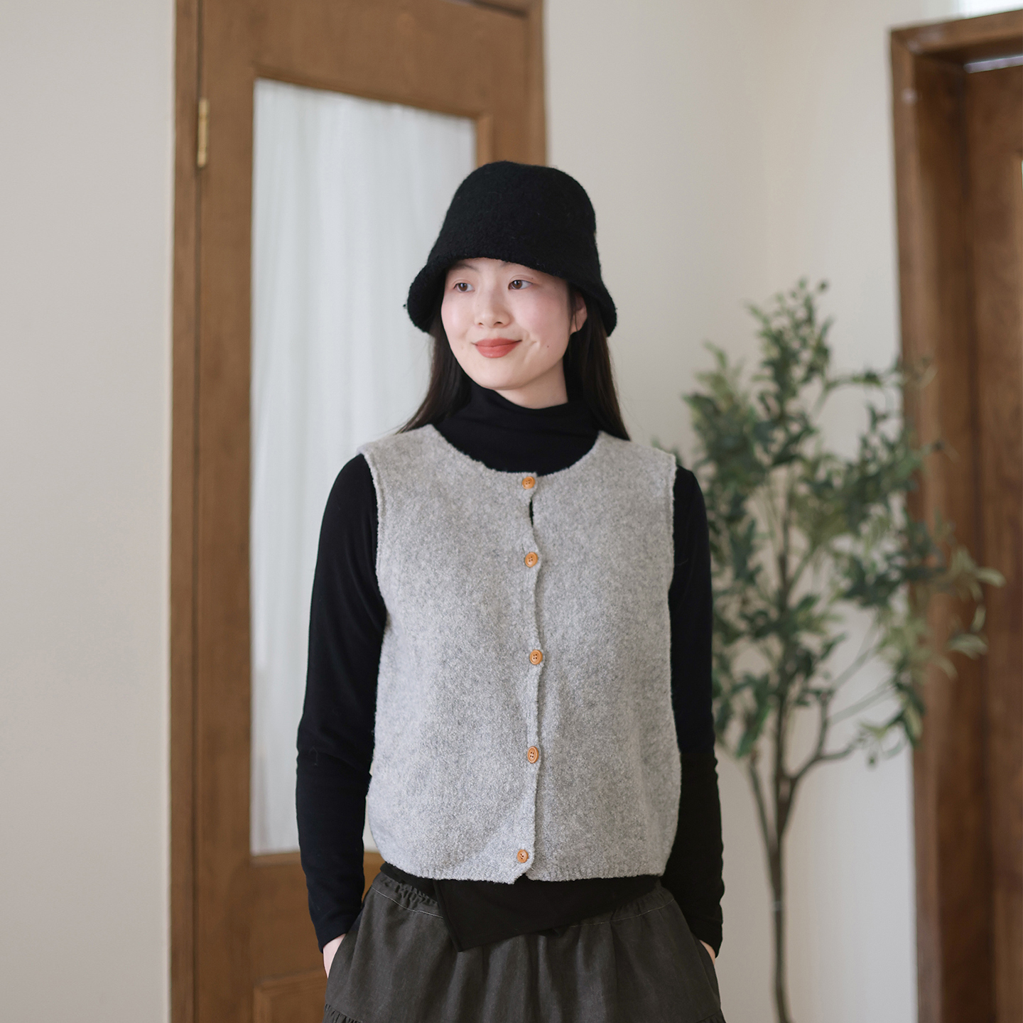 秋冬新款马夹圆领羊毛马甲女背心