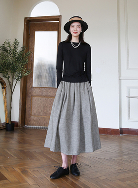 原创秋冬新款裙子女纯棉半身裙 纯色百搭a字裙中长款半裙显瘦长裙