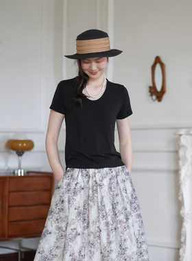 2025夏季新款黑色修身短袖女 纯色百搭显瘦圆领上衣打底衫休闲T恤