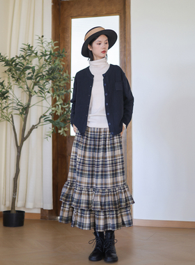 ZAN原创秋冬新款纯棉半身裙文艺复古格子裙宽松休闲百搭长裙A字裙