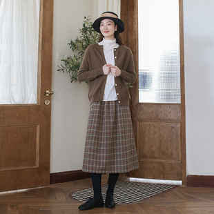 半裙长裙 a裙文艺百搭显瘦中长款 2025秋冬格子半身裙 羊毛呢半身式