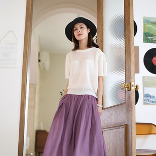 圆领套头宽松文艺天丝亚麻短袖 夏季 显瘦百搭t恤 上衣 ZAN原创新款