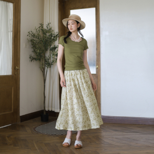 天丝棉半裙松紧腰遮胯显瘦大摆a字裙文艺长裙 碎花半身裙 夏季 新款