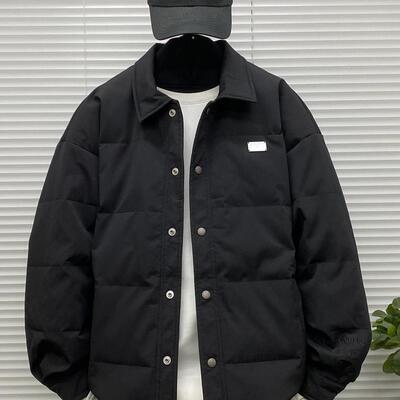 轻薄款翻领羽绒衣服男士冬装大码高级感条纹休闲衬衫式羽绒外套潮