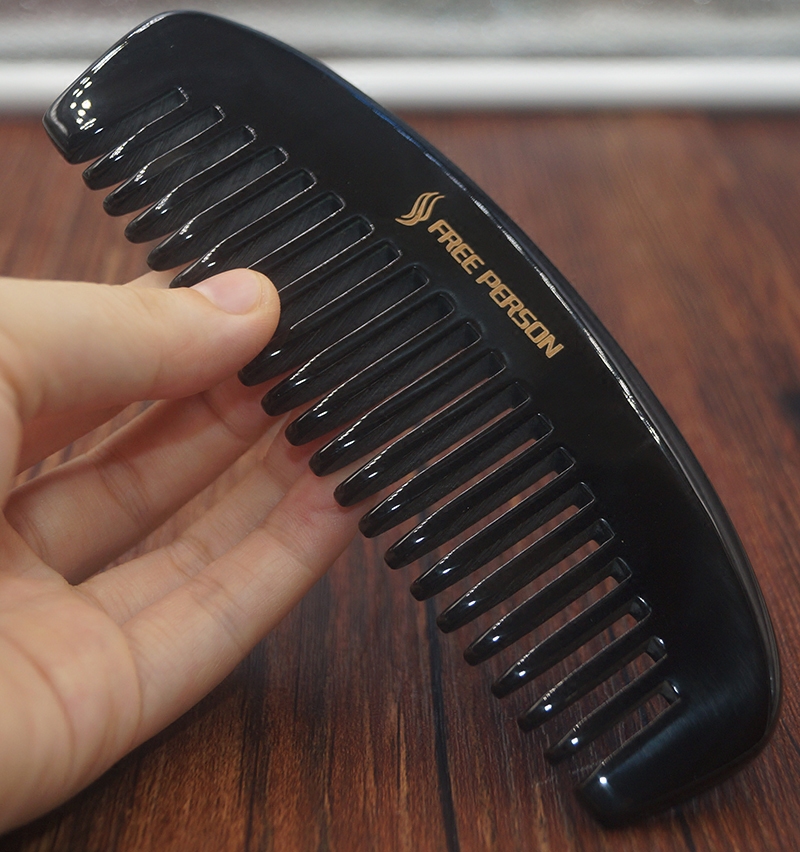 闲人品牌牛角宽齿梳子大号 纯天然宽齿牛角梳 卷发按摩梳