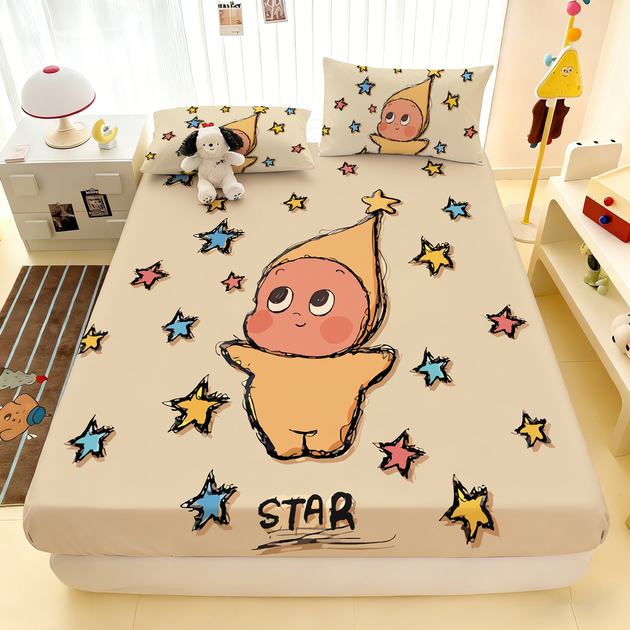 卡通星星人床笠学生四季床垫套儿童席梦思套子床垫防尘罩床单1.5,床上用品,床笠,淘宝优惠券,粉丝福利购,淘宝优惠卷