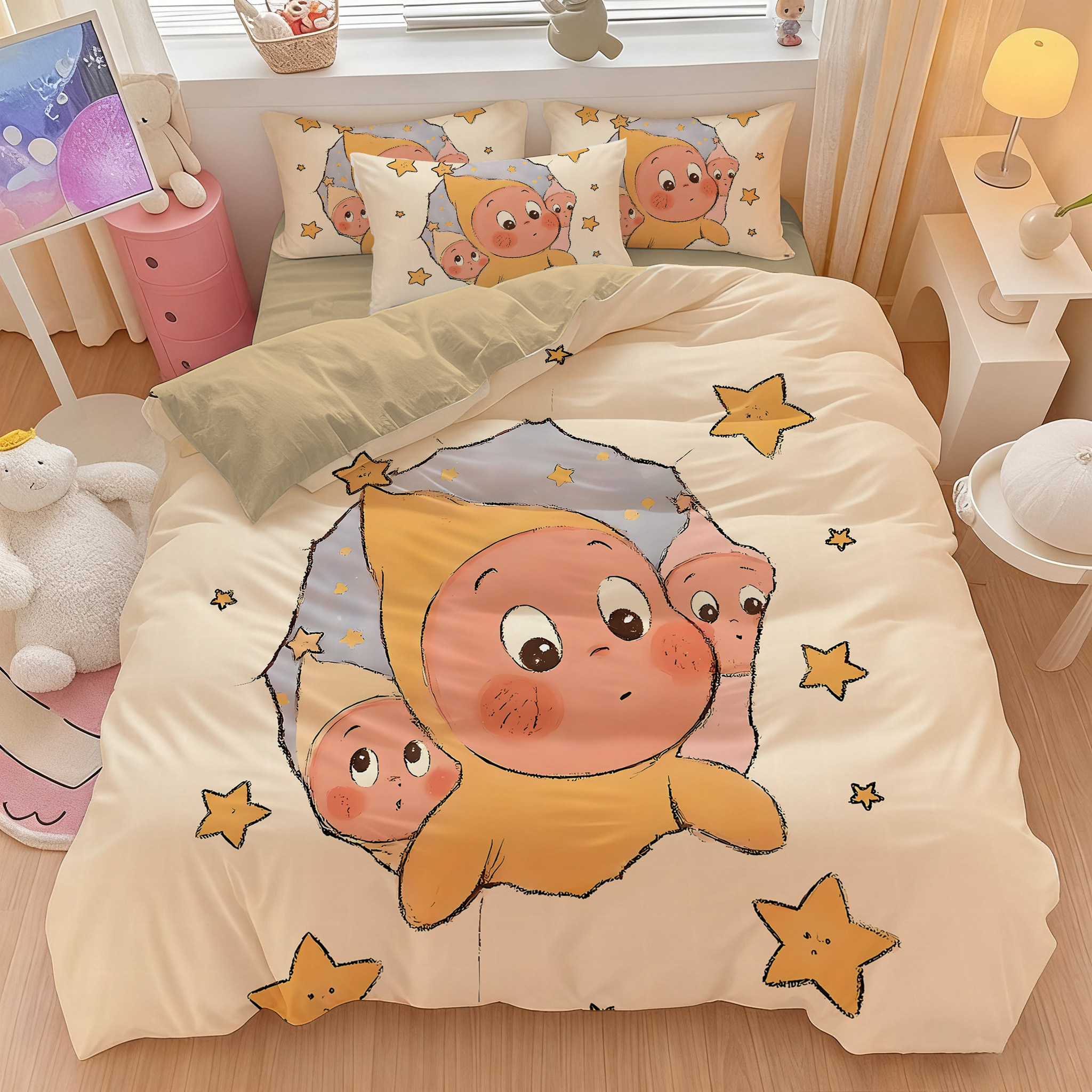 卡通儿童星星人全棉四件套纯棉被罩床单床笠套件学生三件套1.2m