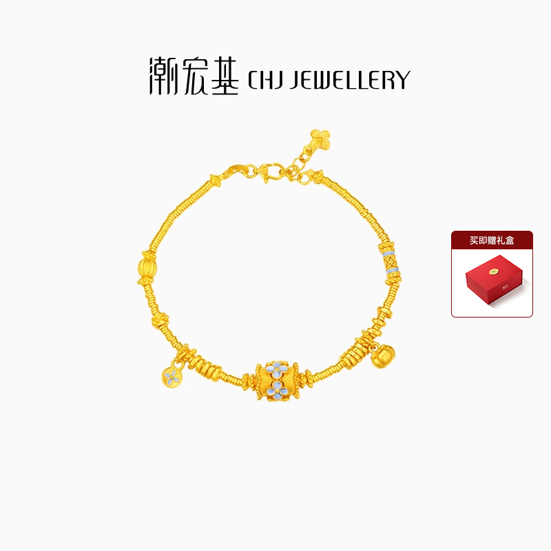 潮宏基御青瓷黄金手链足金手串盘缠金古法高级感轻奢送妈妈礼物卟
