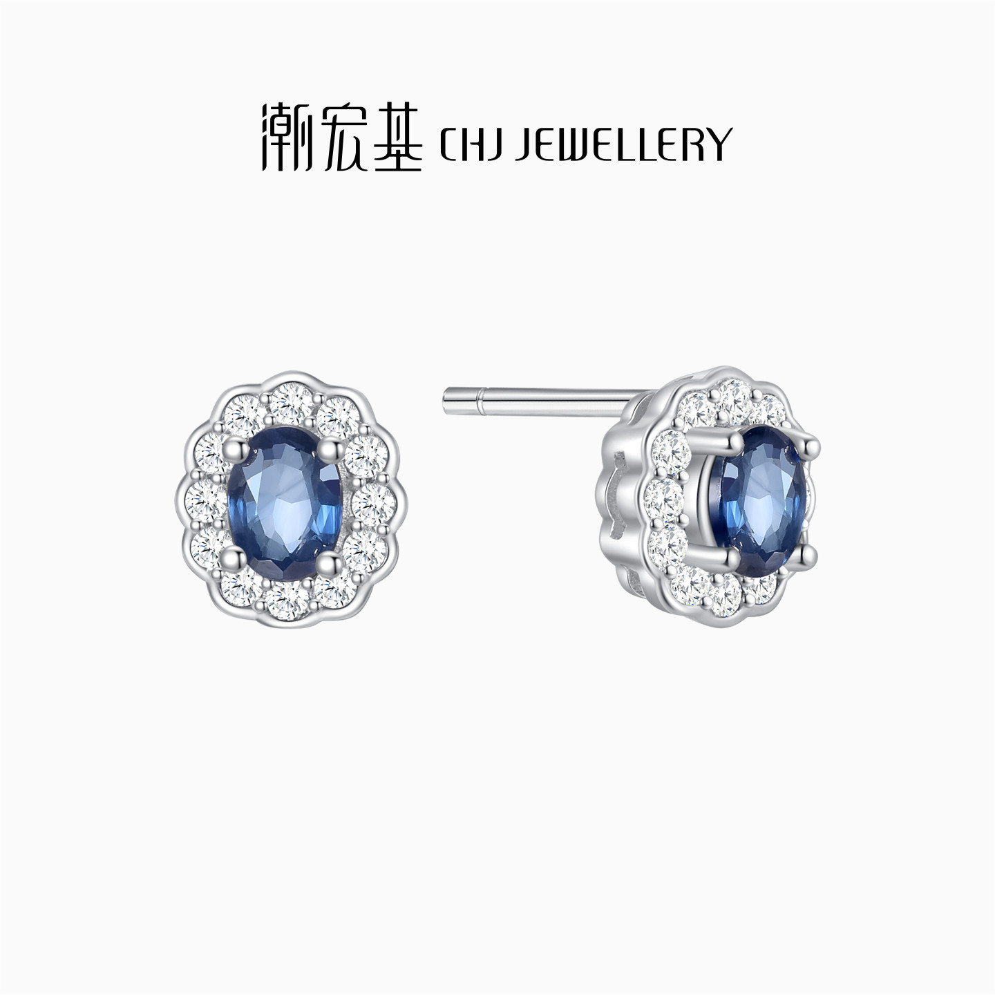 潮宏基追光s925银蓝宝石耳钉银饰耳饰礼物高级生日妈妈礼物