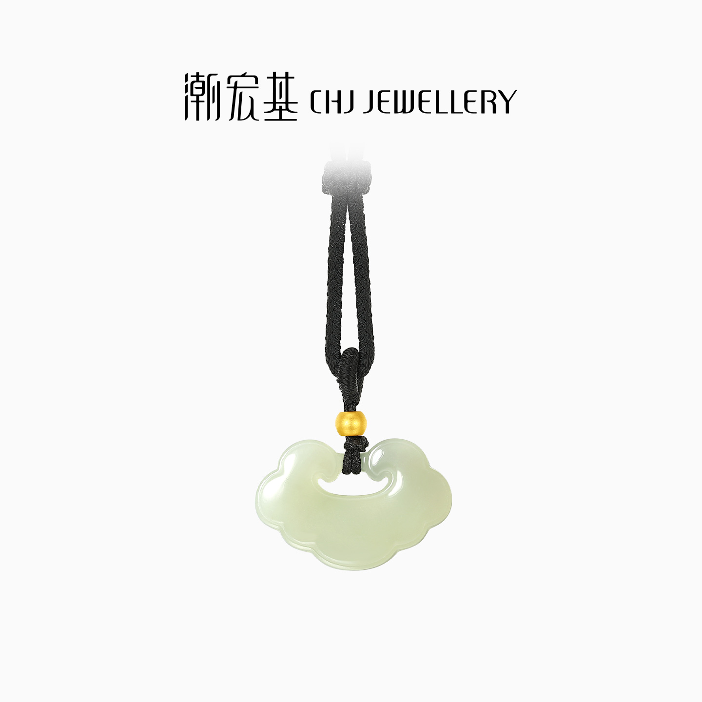 潮宏基倾玉足金和田玉项链5D硬金