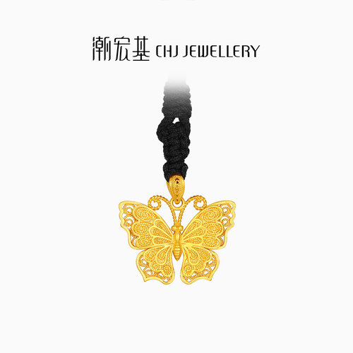 潮宏基传家宝蝴蝶项链足金套链黄金链古法花丝镂空吊坠礼物计价