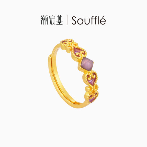 潮宏基souffle几何黄金戒指足金戒圈手饰古法金浪漫少女送礼 卟