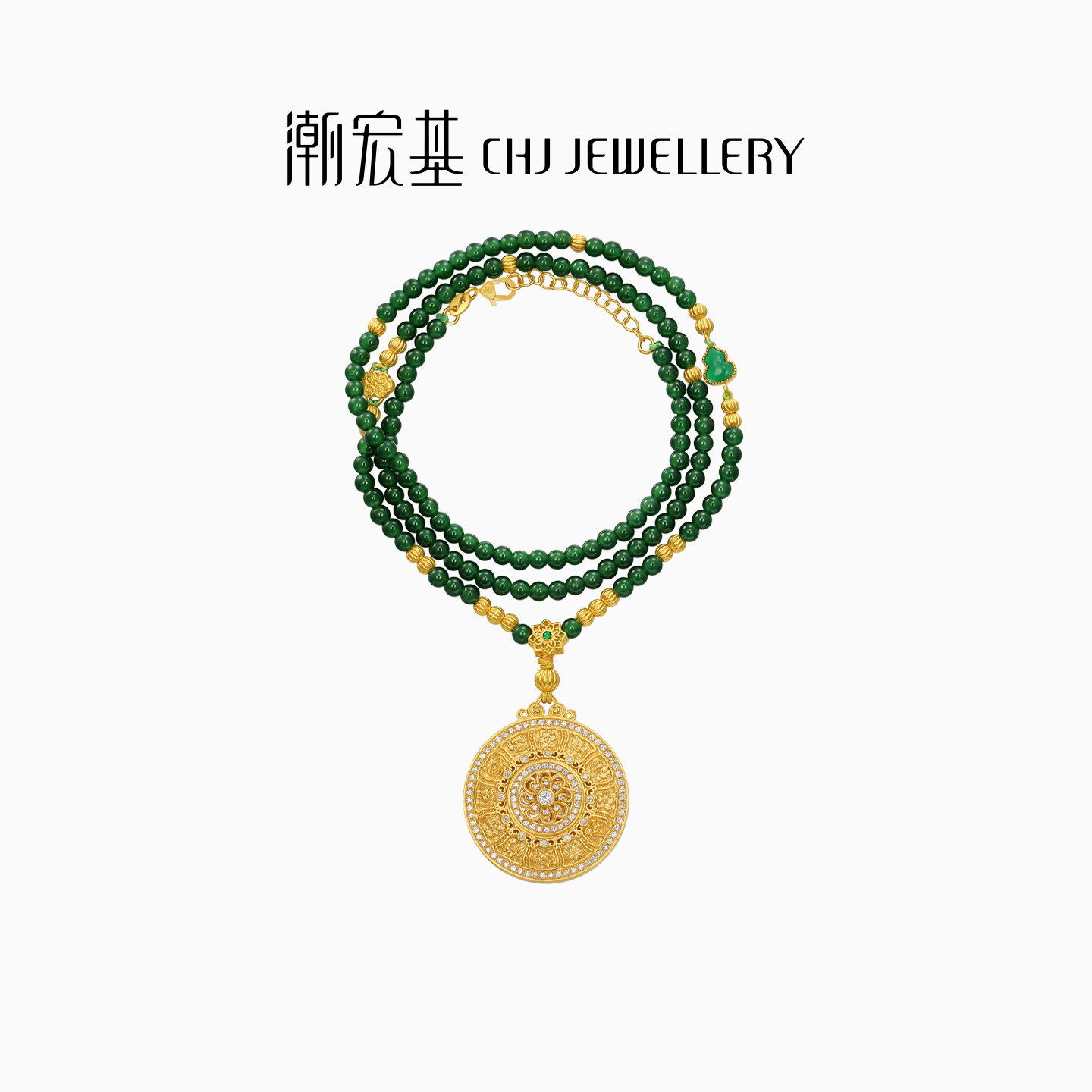 潮宏基臻金臻钻芳华黄金钻石翡翠项链足金套链颈饰古法金十二月令