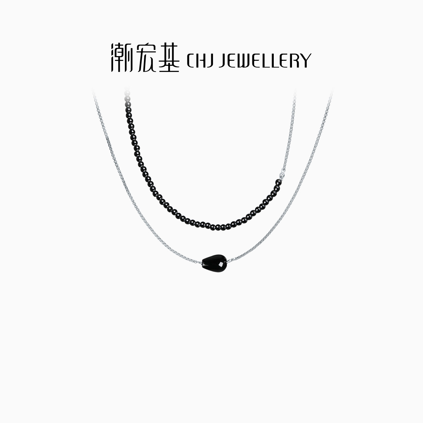 潮宏基悦己银项链s925银黑玛瑙
