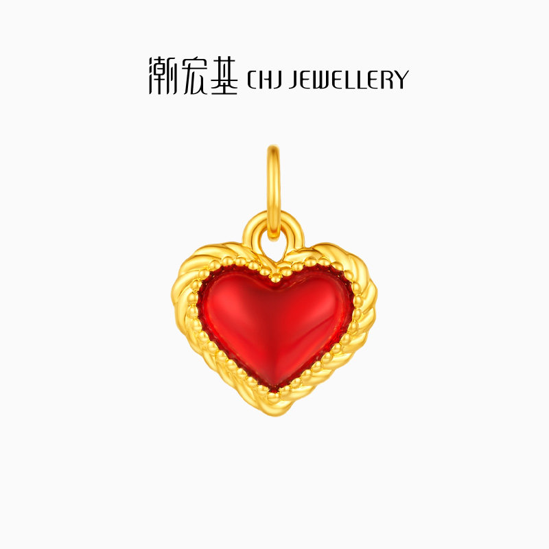潮宏基IN+小心意黄金吊坠足金转运串珠5D硬金鎏彩爱心生日礼物