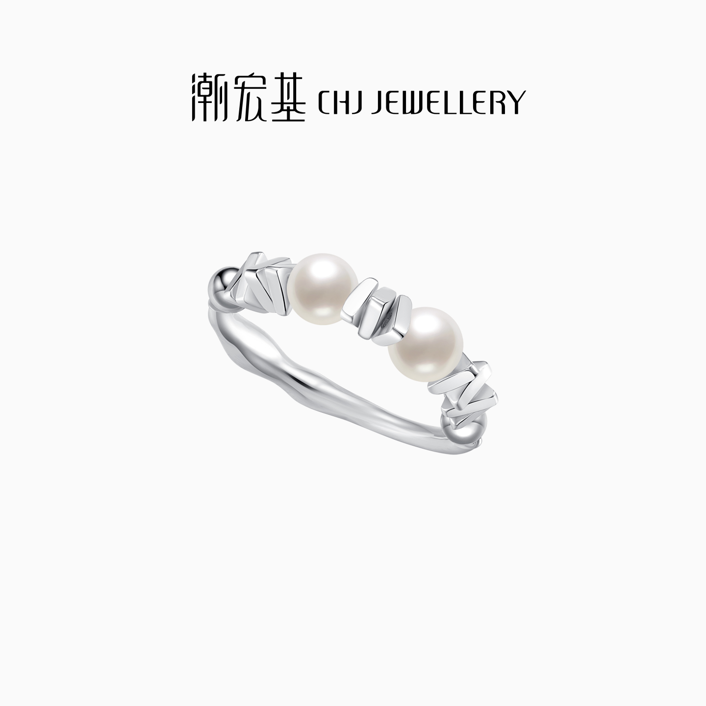 潮宏基S925银珍珠戒指碎银子戒圈