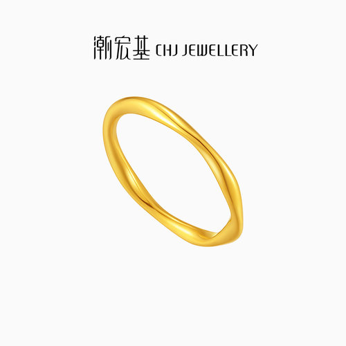 潮宏基至简足金戒指黄金戒圈指环手饰5D硬金女职场通勤时尚生日