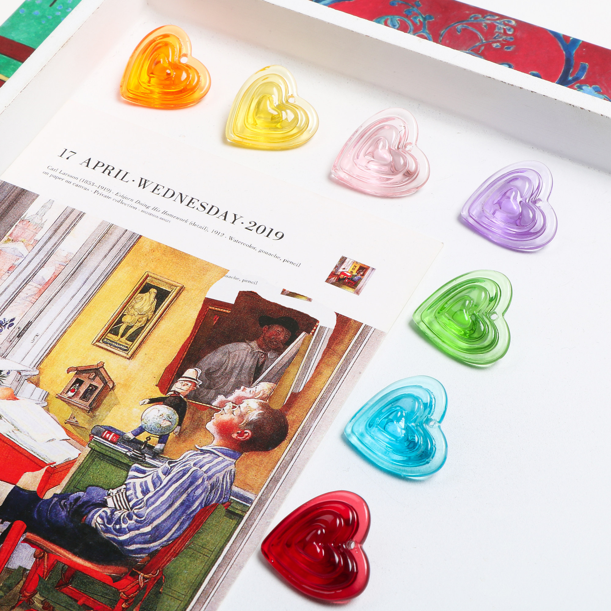 emoji表情彩色透明立体爱心桃心树脂吊坠diy手工饰品耳环配件材料