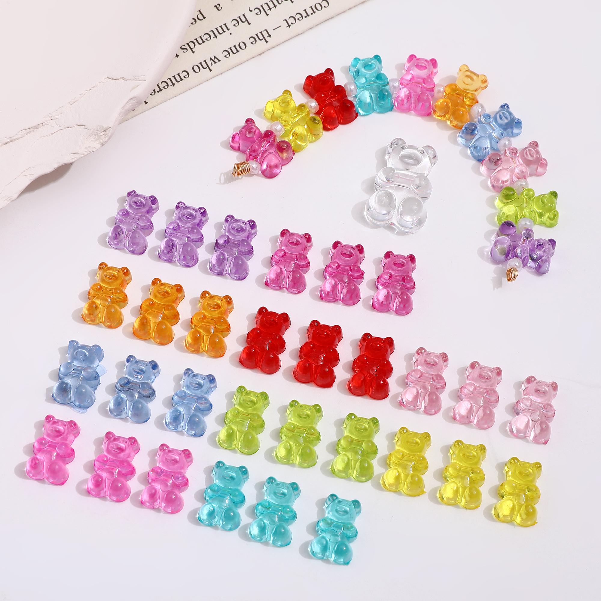 10个迷你可爱彩色软糖小熊横孔串珠DIY手工饰品手链项链配件材料