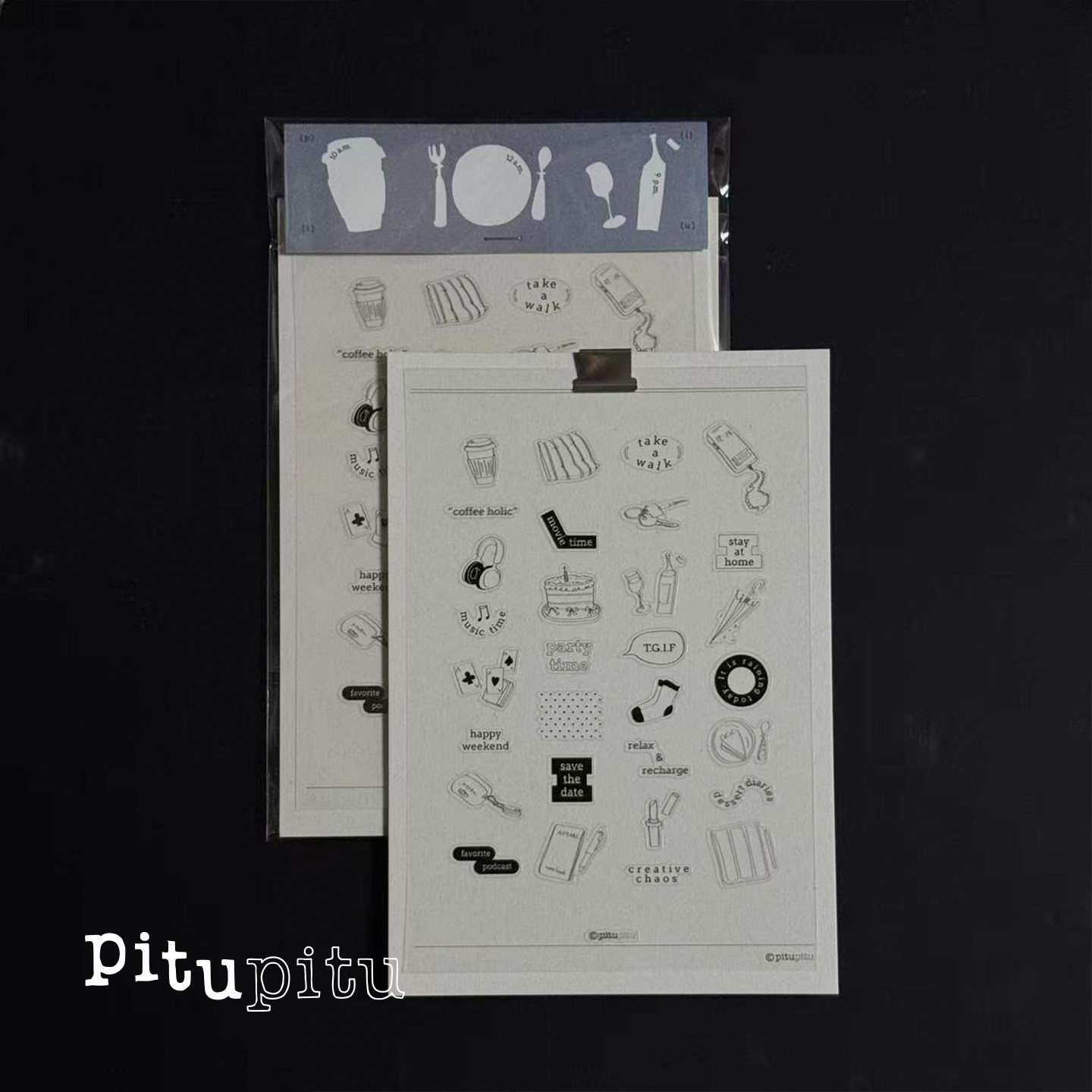 ADIML系列pet双透膜切贴纸10*15cm日常可爱简洁字素迷你黑白